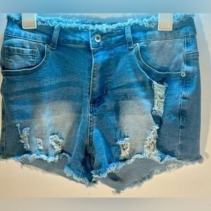 NISTAR DISTRESSED JEANS SIZE 27 (US EQ TO SIZE 4) WITH FRINGED WAST